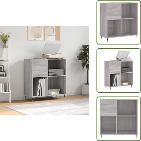 Armoire à disques sonoma gris 84,5x38x89 cm bois d'ingénierie - Meuble À Disques - Armoire À Vinyle - Rangement Disque Vinyle - Étagère Musique - Support Tourni Table