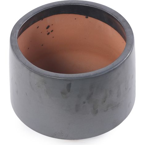 Vaso in ceramica fatto a mano Ø 22 cm, nero opaco, con fori di drenaggio (1/5)