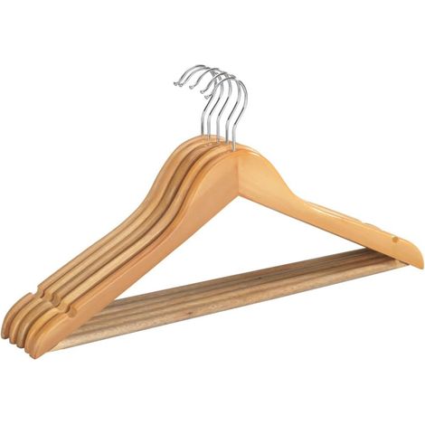 Lot de 5 cintres incurvés s - Ensemble de 5 cintres avec barres pour pantalons et fentes pour ourlet, bois, 45 x 23,5 x 1,2 cm, marron (1/4)