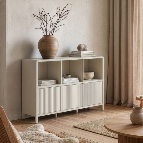 Aparador bajo Lukkodso 3 + 3 compartimentos 77x110x30 cm - Beige (1/5)