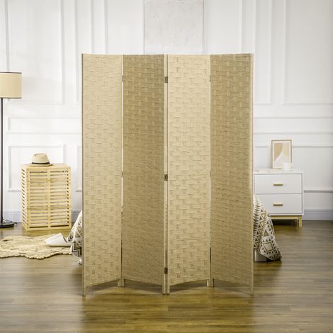Paravent pliant en bois 4 panneaux, cloison d'intérieur gain d'espace, 170 cm de haut, teinte marron (1/5)