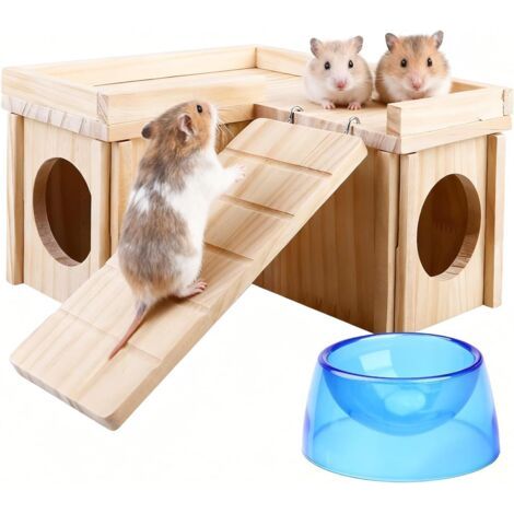 Maison pour cochons d'Inde en bois à plusieurs étages avec rampe et plate-forme - Maison amovible en bois à plusieurs compartiments pour hamster nain, lapins (1/5)