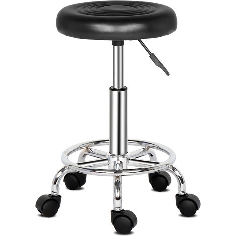 Tabouret d'atelier rond à roulettes réglable pivotable à 360° - noir (1/5)