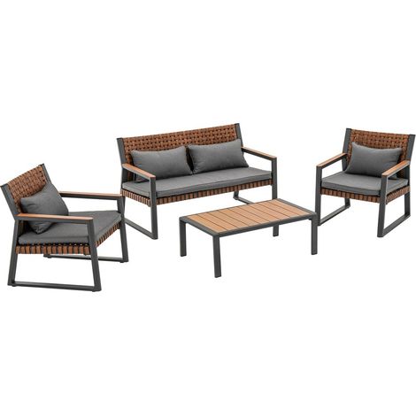 Set di mobili da giardino: divano, 2 poltrone, tavolo, Grigio, 135 x 74 x 79 cm (1/5)