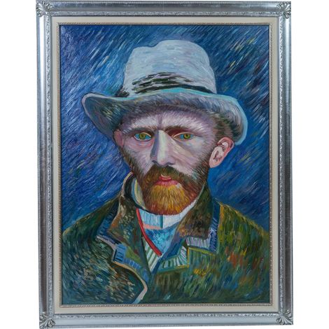 Hand painted oil painting on canvas wood made frame silver leaf finish (1/3)