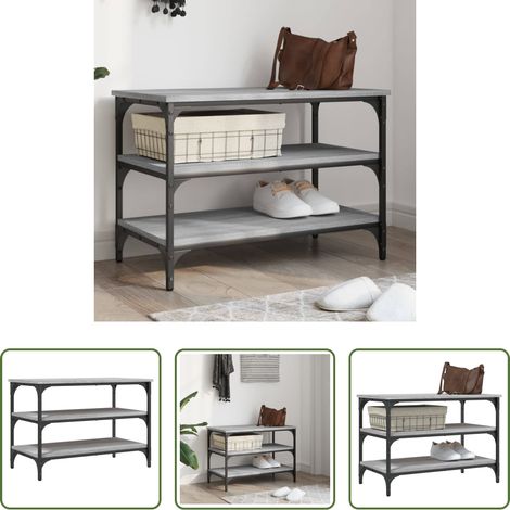 vidaXL Banc de rangement - Banc à chaussures sonoma gris 70x38,5x49 cm bois d'ingénierie (1/5)