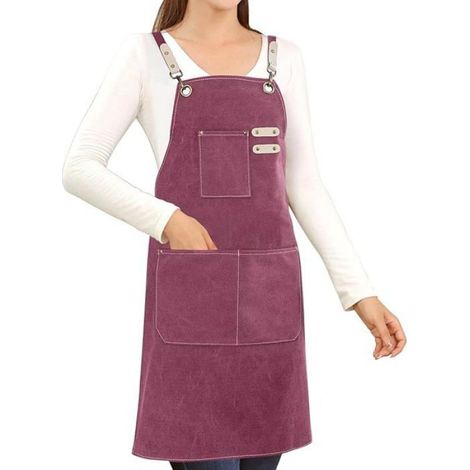 Tablier Coton Canvas - 56 x 79 cm - Croisé Réglable avec 3 Poches - Étanche et Anti-Fatigue - Unisexe - Violet - 1 Pièce (1/5)