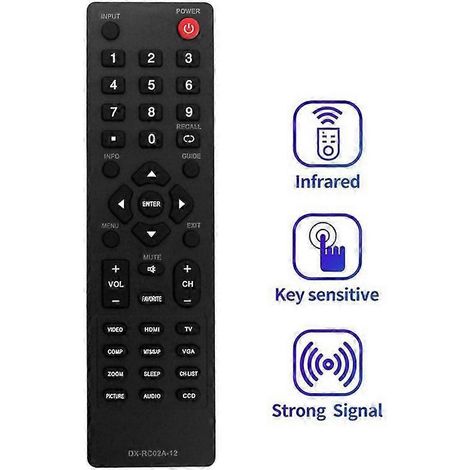 Replace DX-RC02A-12 Remote Control for Dynex DX-32E250A12 DX-24E150A11 DX-19LD150A11 DX-L42-10A DX-L (1/4)