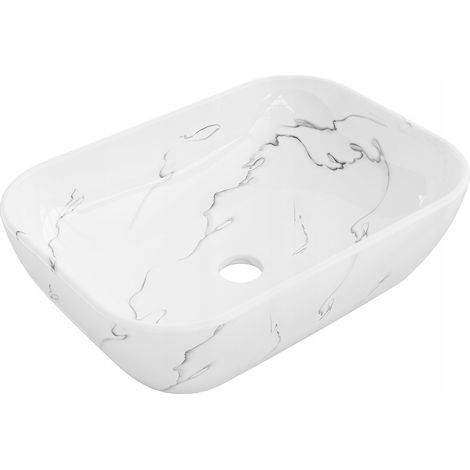 Vasque à poser rectangulaire Silla, lavabo salle de bain en céramique 45,5x32,5x13,5 cm, design moderne, installation facile, Blanc/Gris