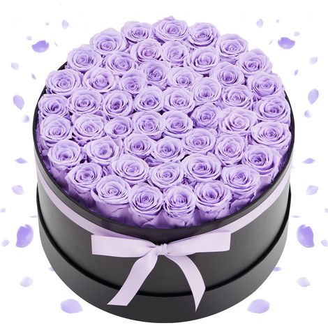 VEVOR Fiori Secchi Ornamentali 50 Rose Stabilizzate in Scatola Rotonda, Bouquet di Fiori Eterni, Rosa Eterna Vera, Ampia Gamma di Utilizzi Anniversario, San Valentino, Natale, Lavanda Viola