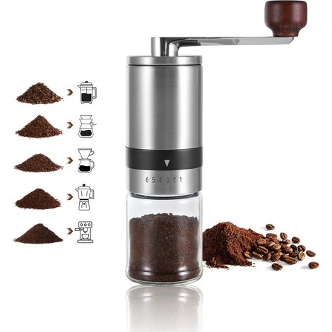 Moulin à café manuel, en acier inoxydable et céramique, modèle K4, pour expresso, cafetière à piston et café filtre, pour une utilisation à domicile et en voyage.-AquaForge (1/5)