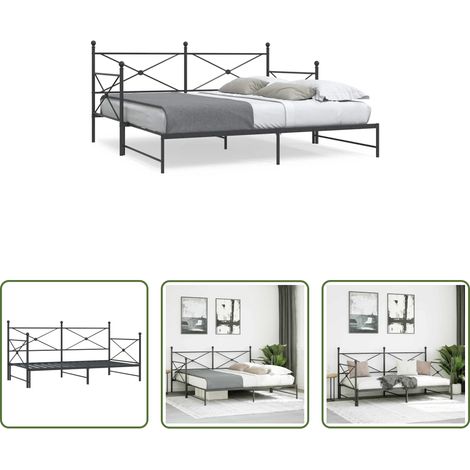 vidaXL Sofa mit Bettfunktion - Tagesbett Ausziehbar ohne Matratze Schwarz 100x200 cm Stahl (1/5)