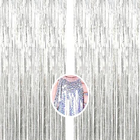 Lot de 2pcsArgent Bande Fond 1Mx2M Rideau Frangé de Feuille pour La Décoration de Fête de Photo (1/5)