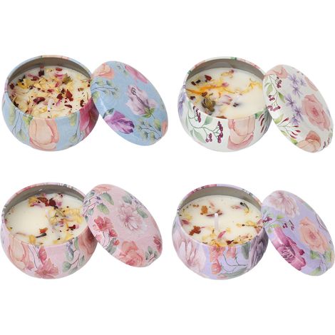 4 bougies parfumées fleurs séchées élégantes, longue durée, décoration chambre, boîte rose, cadeau aromathérapie. (1/5)
