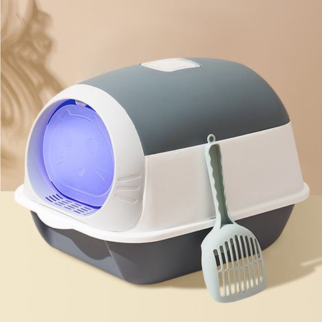 Gray and White Color-blocked Fully Enclosed Extra-large Ultraviolet Sterilization Cat Litter Box 35 cm W x 50 cm D x 36 cm H (1/5)