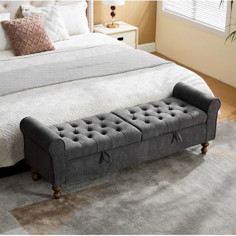 Sitzbank 134.5x30.0x49.0 cm, Stauraum mit zwei Klappdeckeln, Stoffgriff, Chenille, Farbe Charcoal (1/5)