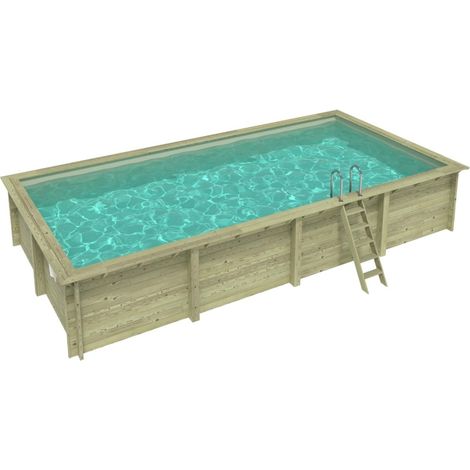 Piscine en bois AQUA 8.5 x 4.35 - H.1.45 m, sable, fixations à sceller