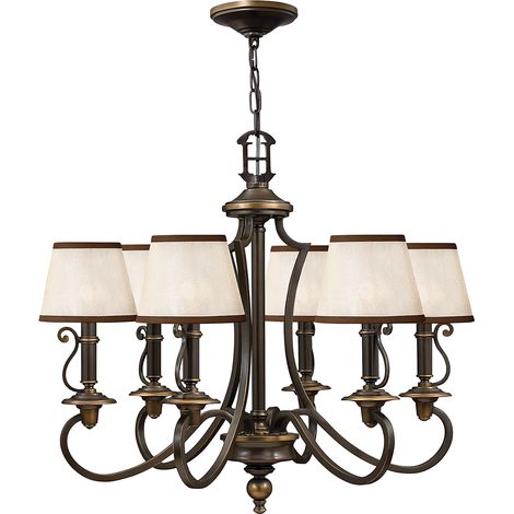 Lampadario Classico Plymouth Acciaio Bronzo Antico Tessuto 6 Luci E14 (1/5)