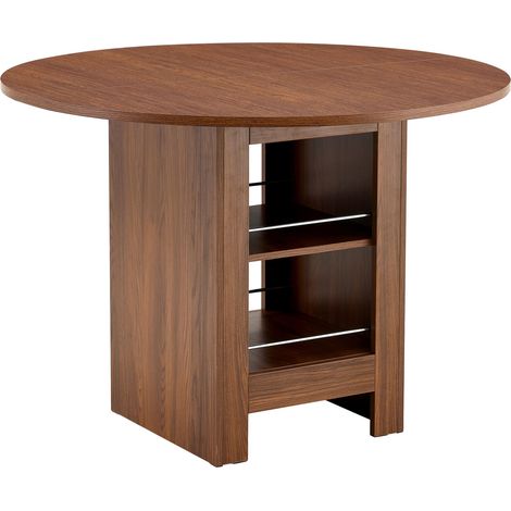 Mesa de comedor redonda moderna con almacenaje abierto, MDF efecto nogal, Ø100 cm (1/5)