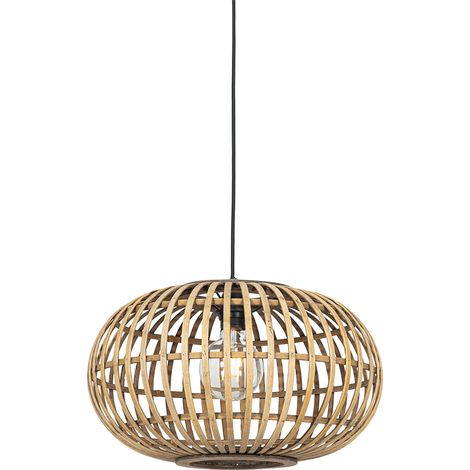 QAZQA Lampada a sospensione amira - Orientale - Bamboo,Acciaio - Legno/Nero - Tondo Max. 1 x Watt
