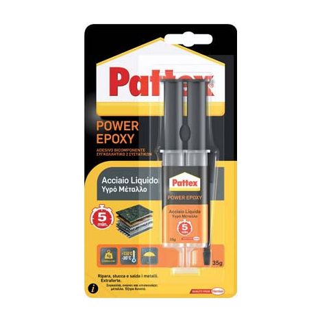 Acciaio Liquido Pattex Siringa Bicomponente Epossidico Metallo a Base di Resina 35g