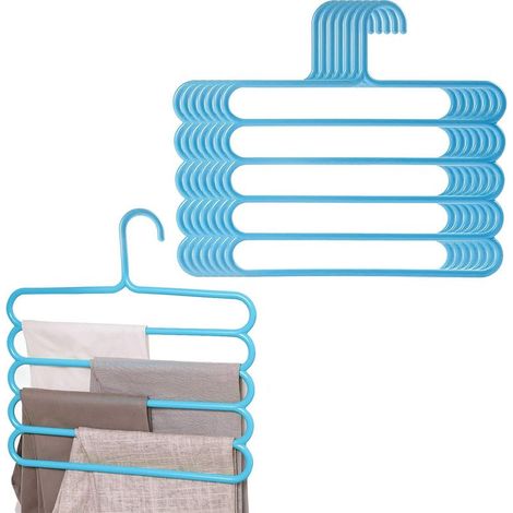 Set di 8 appendiabiti a 5 strati per pantaloni, appendiabiti multistrato in plastica antiscivolo per riporre pantaloni, jeans, cravatte, calze e sciarpe (blu) (1/5)