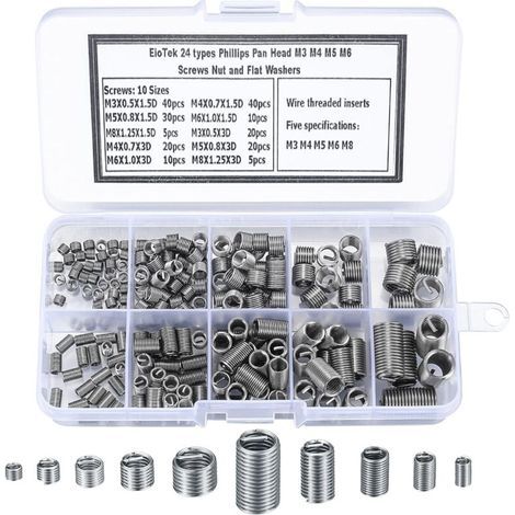 200-Piece Self-Tapping Thread Inserts, Stainless Steel Thread Insert Screws, M3 M4 M5 M6 M8 Self-Tapping Screw Thread Insert Nut for Helical Repair (1/5)