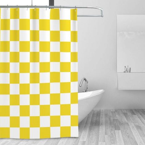 Green Mobility-Joli rideau de douche à carreaux rétro, rideau de douche lavable à carreaux esthétique rétro, 180180cm, jaune (1/5)
