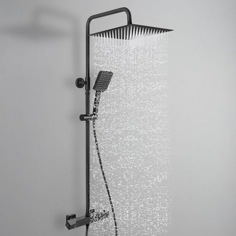 Auralum Max Columna Ducha Termostatica Negro, Rociador Ducha 30cm de Acero Inoxidable 304, Alcachofa Ducha 6 Modos con Manguera 150cm, Barra Ducha Regulable 88-124cm, Compatible con Orificios Existent (1/5)