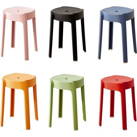 Hocker – rundes Kunststoffhocker-Set für den Haushalt, 6 Hocker, ein einzelner Hocker kann 150 kg tragen, kann in Klassenzimmern, Küchen, Outdoor-Aktivitäten, Restaurants, Cafés usw. verwendet werden. (1/5)