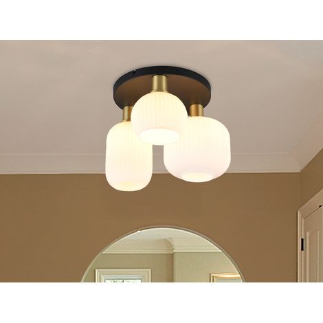 LED Retro Deckenleuchte 3-flammig mit Glasschirmen in Weiß, Ø 39cm (1/5)