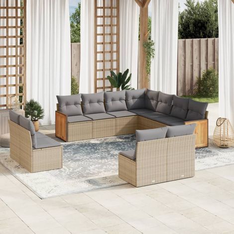 Salon de Jardin 11 Pièces en Résine Tressée Beige avec Coussins Crème - Canapés, Fauteuils et Coin Repos Modulables pour Terrasse (1/5)