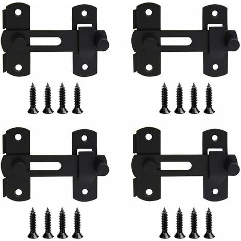 Ensemble de 4 loquets noirs en acier inoxydable, serrures coulissantes, serrures de porte, loquets rabattables avec vis pour portes, fenêtres, armoires, refroidisseurs à vin