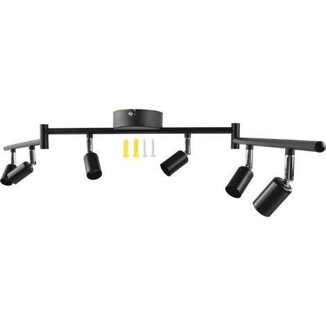 Kit d'éclairage sur rail, tête de lampe rotative, spot de plafond à 6 voies, douille de base GU10 85-265V, noir