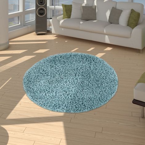 Paco Home Shaggy Teppich Hochflor Langflor Hochwertig Hohe Fadendichte Uni Pastell Türkis Ø 80 cm Rund