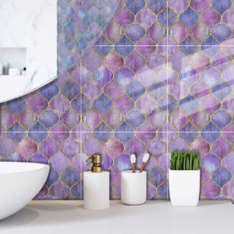 6 adesivi murali viola a forma di squame di pesce (15 x 15 cm) - Piastrelle autoadesive in PVC per cucina, soggiorno, bagno e decorazione d'interni