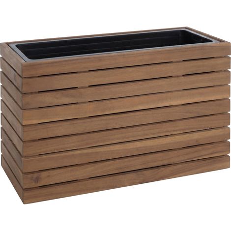[NON UTILIZZATO] Fioriera vaso piante rettangolare alto HHG-483 legno acacia 41x63x23cm legno marrone chiaro
