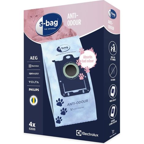 Sacchetti antipolvere anallergici s-bag, E203B, filtrazione avanzata, capacità 3,5 litri, materiale sintetico anallergico, chiusura igienica, compatibilità universale, confezione da 4 (1/5)
