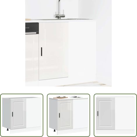 Rangement cuisine -  Meuble bas de cuisine « Porto » Bois d'ingénierie blanc brillant (1/5)
