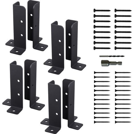 Staffe per pali di recinzione, confezione da 8, base regolabile con viti, staffa nera per pali di recinzione spessi, picchetti in legno, recinzione, pergola in metallo (1/5)