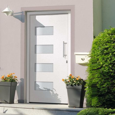 Porte d'entrée Aluminium et PVC Blanc 110x210 cm