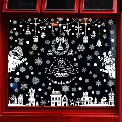 Fenetre NoëL Décoration,Autocollants de Fenêtre Hiver Réutilisable Noel Fenetre Decoration Electrostatique Flocon de Neige Renne PèRe NoëL DIY Décorations pour Maison Verre (Santa Claus Bell),- Lefou (1/5)