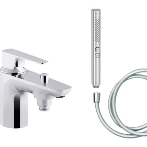 Mitigeur baignoire JACOB DELAFON Aleo+ + pommeau de douche Shift+ rond + flexible de douche lisse (1/5)