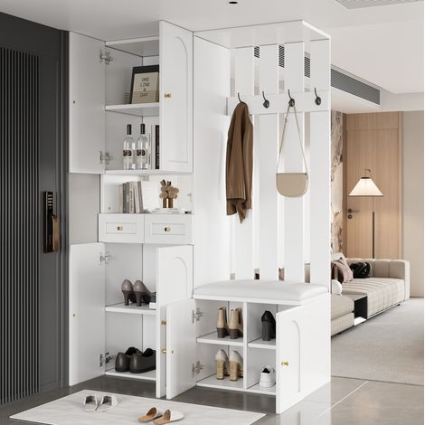 mueble recibidor zapatero con banco y perchero blanco HAVRYA (1/5)