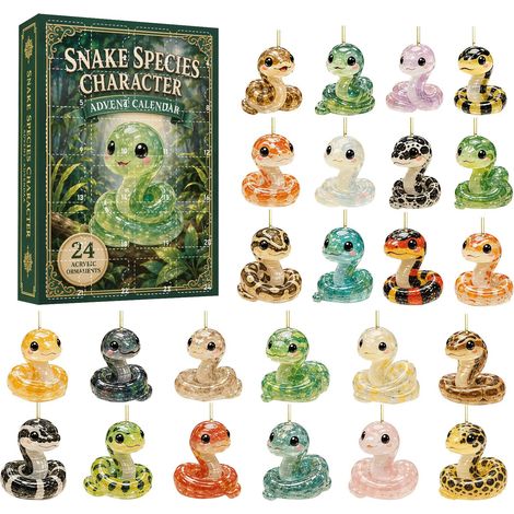 Schlangen-Adventskalender 2026 – 24 Teile – mehrfarbig – Acryl – Schlangenmotiv – zum Aufhängen – Mini-Sammelfiguren – geeignet für Weihnachtsbaum und als Dekoration (1/5)