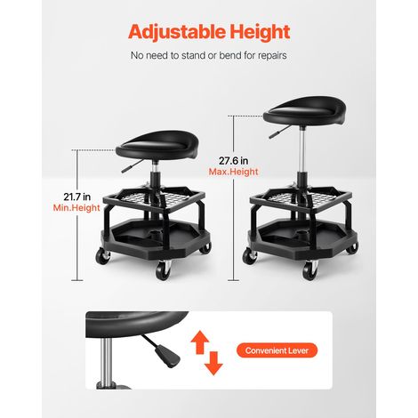 Tabouret d'atelier roulant à hauteur réglable, capacité de charge 136 kg, tabouret de mécanicien pneumatique, siège de garage rembo… (1/5)