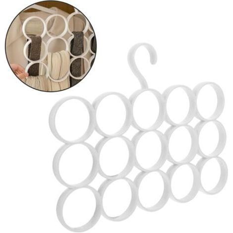 Blanc Cintre Foulard Avec 15 Boucles, Rangement Suspendu en Plastique pour Écharpes, Cravates, Ceintures, Pashminas, etc (1/5)