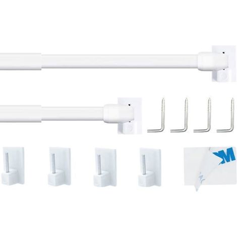 Ecleanfy - 2 Pièce Tringle a Rideaux Extensible sans Percage Réglable Barre a Rideaux sans Percage pour Maison et de Crochets Rideau (30-50CM) (1/5)