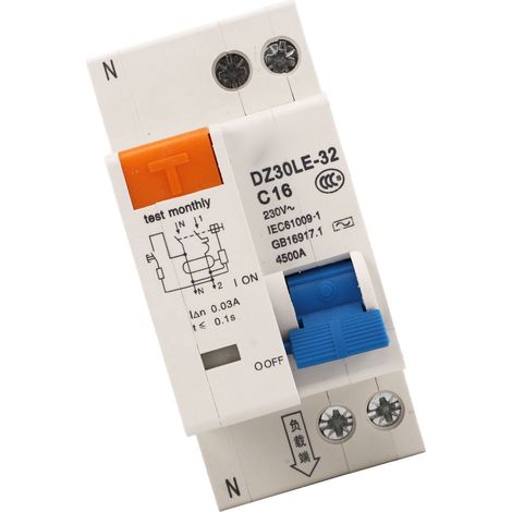 Disjoncteur miniature avec interrupteur de protection contre les surcharges et les fuites de courant, 230 V, 16 A, monophasé + neutre, montage sur rail (1/5)