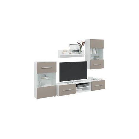 Meubles TV avec lumière LED 5 pcs gris pierre bois d'ingénierie (1/5)